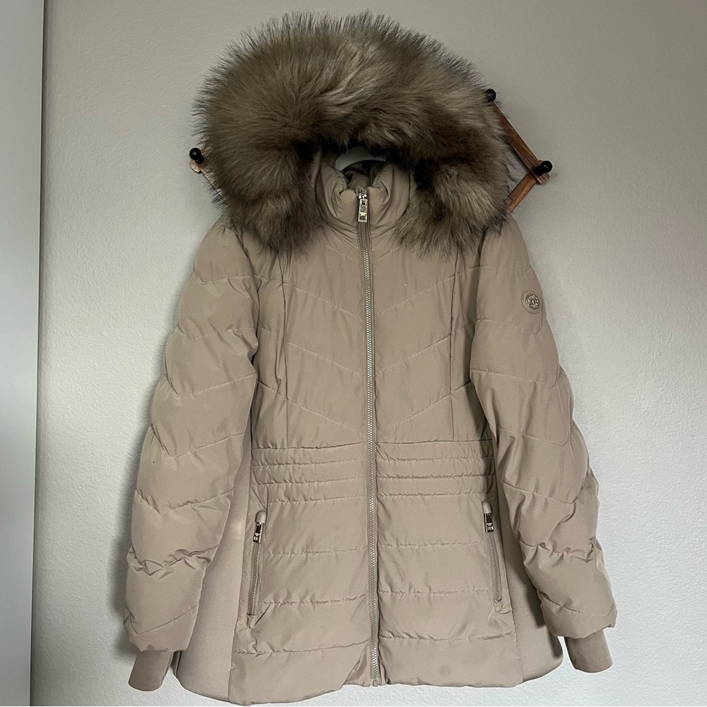 Michael Kors Women's Faux-Fur-Trim Hooded Puffer Coat size XL